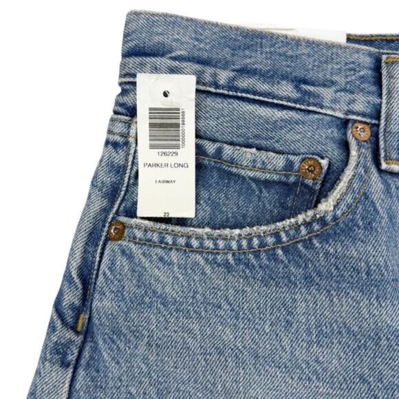 NWT AGOLDE Parker Long Mid Rise Cut-Off Denim Shorts Size 23 Fairway - Picture 6 of 11